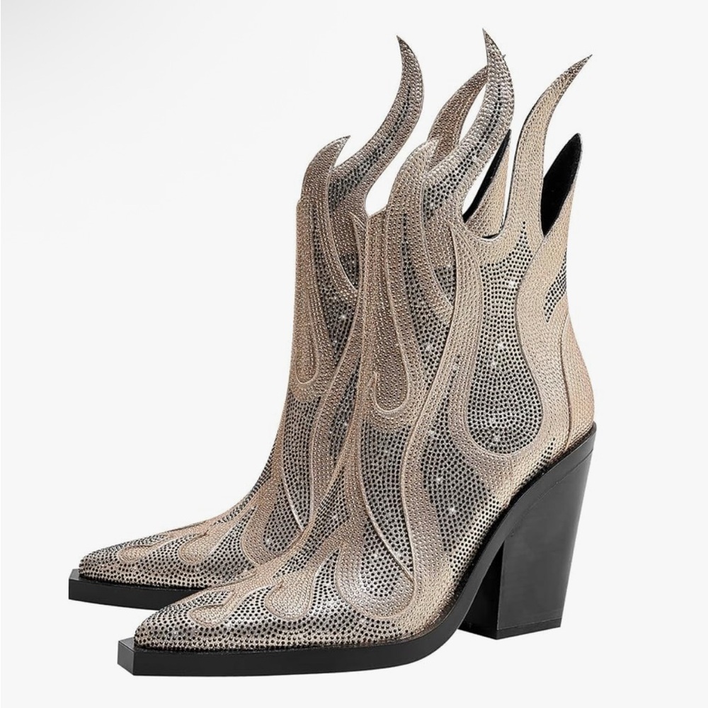 Designer Silver Flame Ankle Boots
